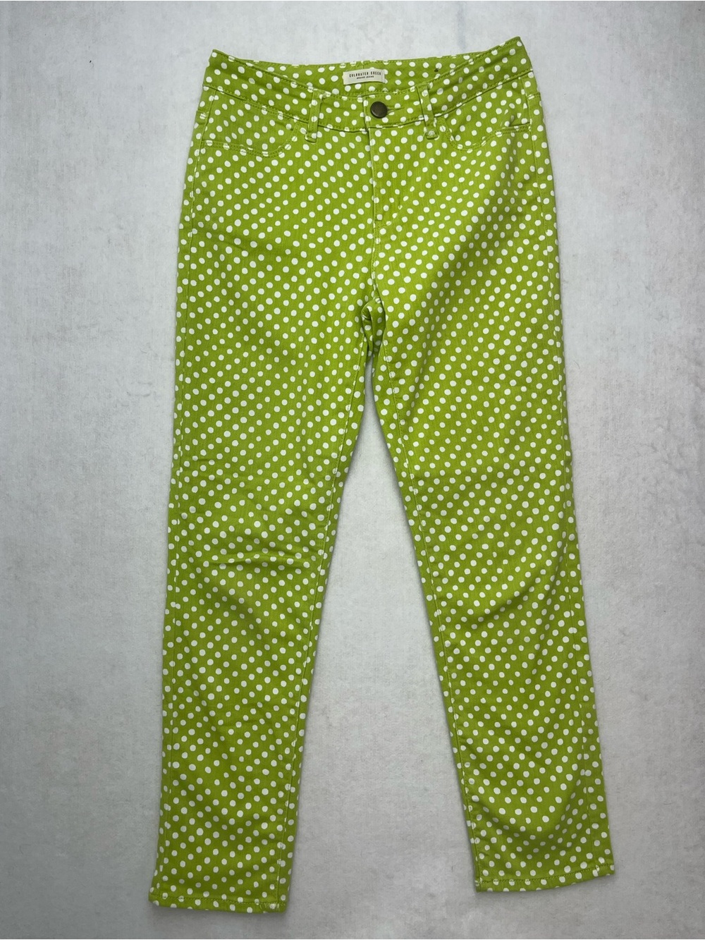 Coldwater Creek Women's Green White Polka Dot Cotton Blend Skinny Pants Size 4